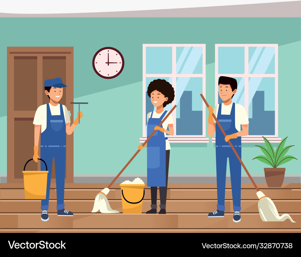 Housekeeping team workers cleaning house Vector Image