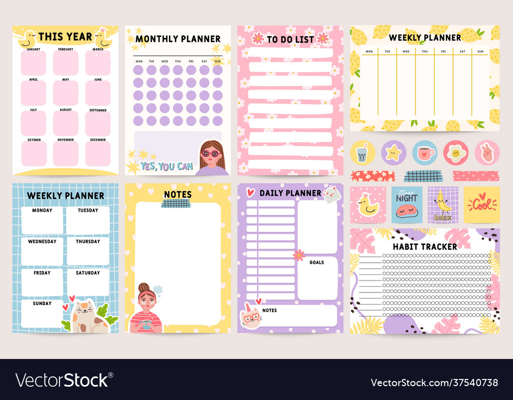 Planner notebook decorated daily monthly and Vector Image