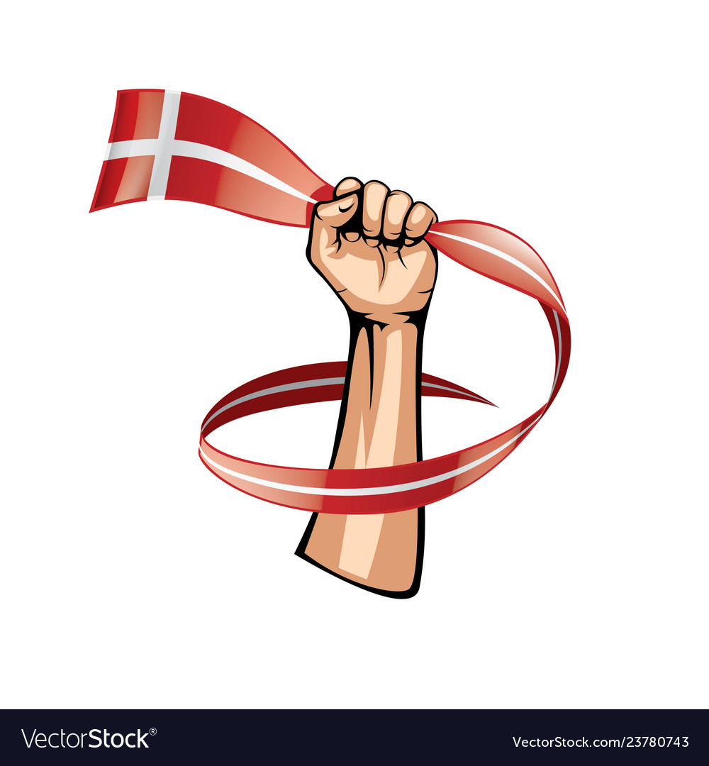 Denmark flag and hand on white background vector image Denmark flag and hand on white background
