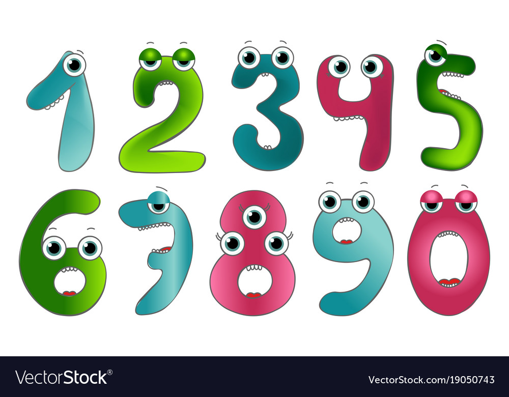 Funny cute monster numbers colorful Royalty Free Vector