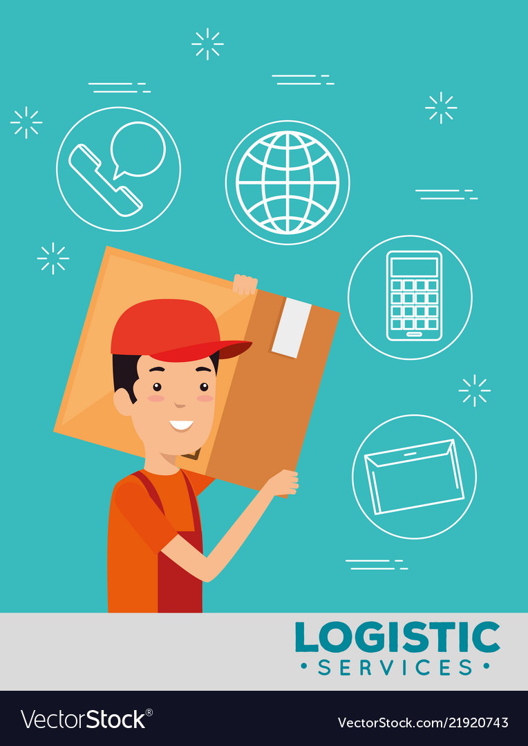 Logistic services with delivery worker Royalty Free Vector