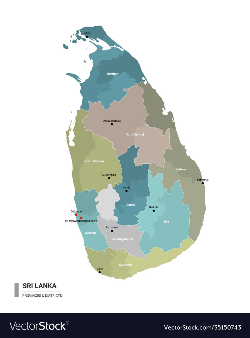 Sri Lanka Higt Detailed Map With Subdivisions Vector Image