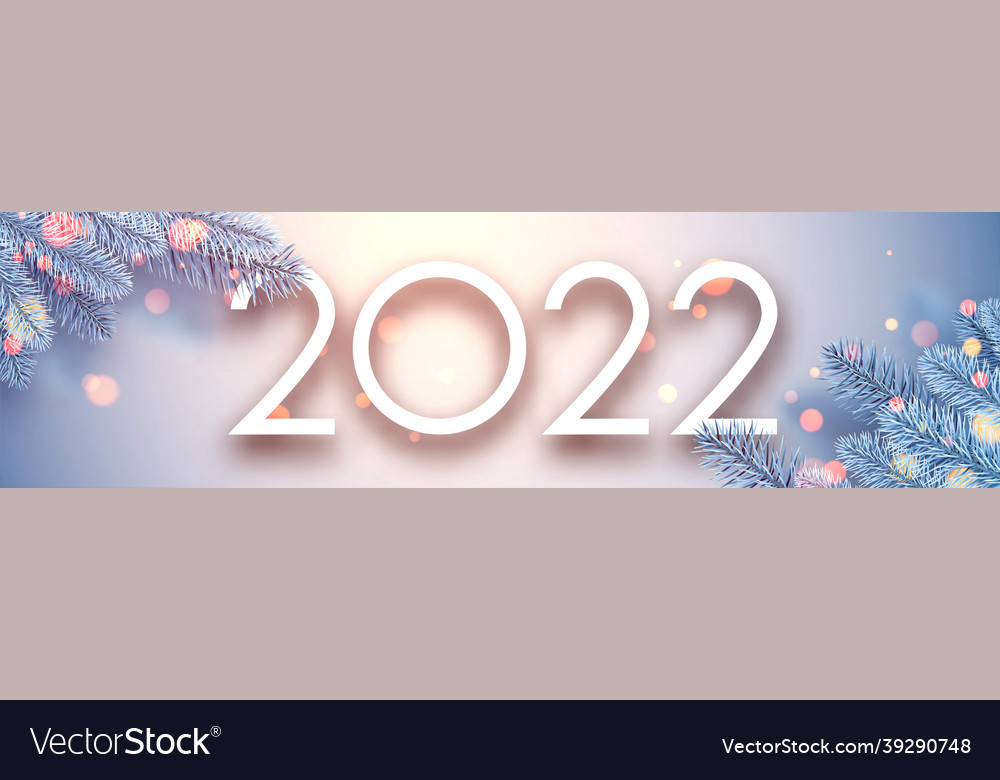 2022 christmas blue spruce branches with bokeh Vector Image