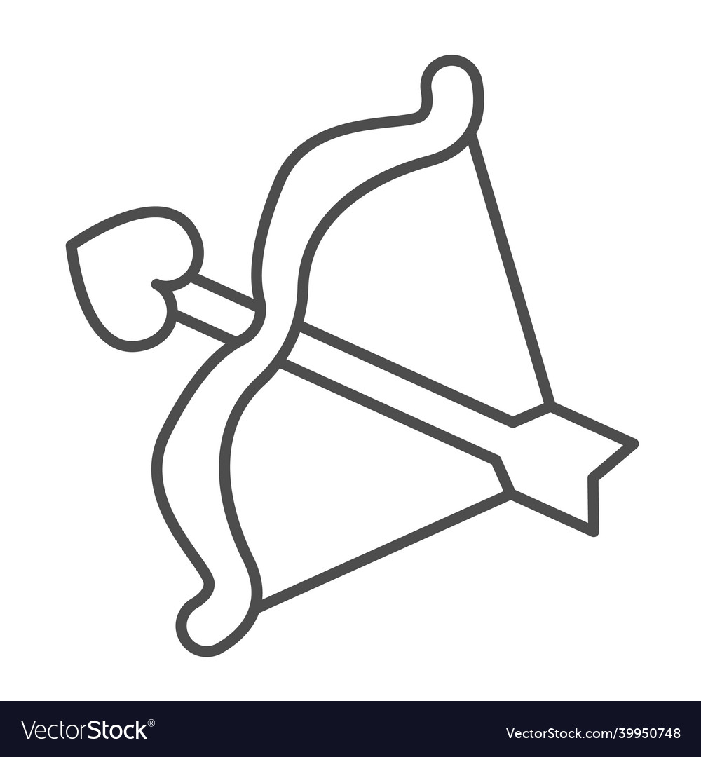 Bow with arrow and heart shaped head thin line Vector Image