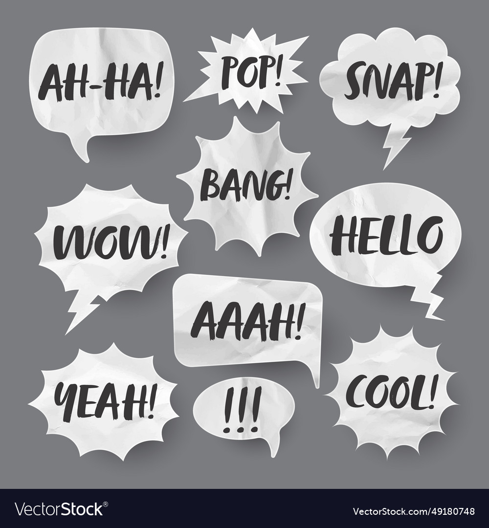 Crumpled paper comic speech bubbles hand drawn Vector Image