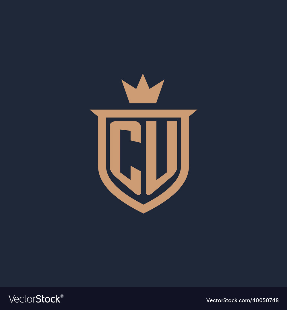 Cu monogram initial logo with shield and crown Vector Image