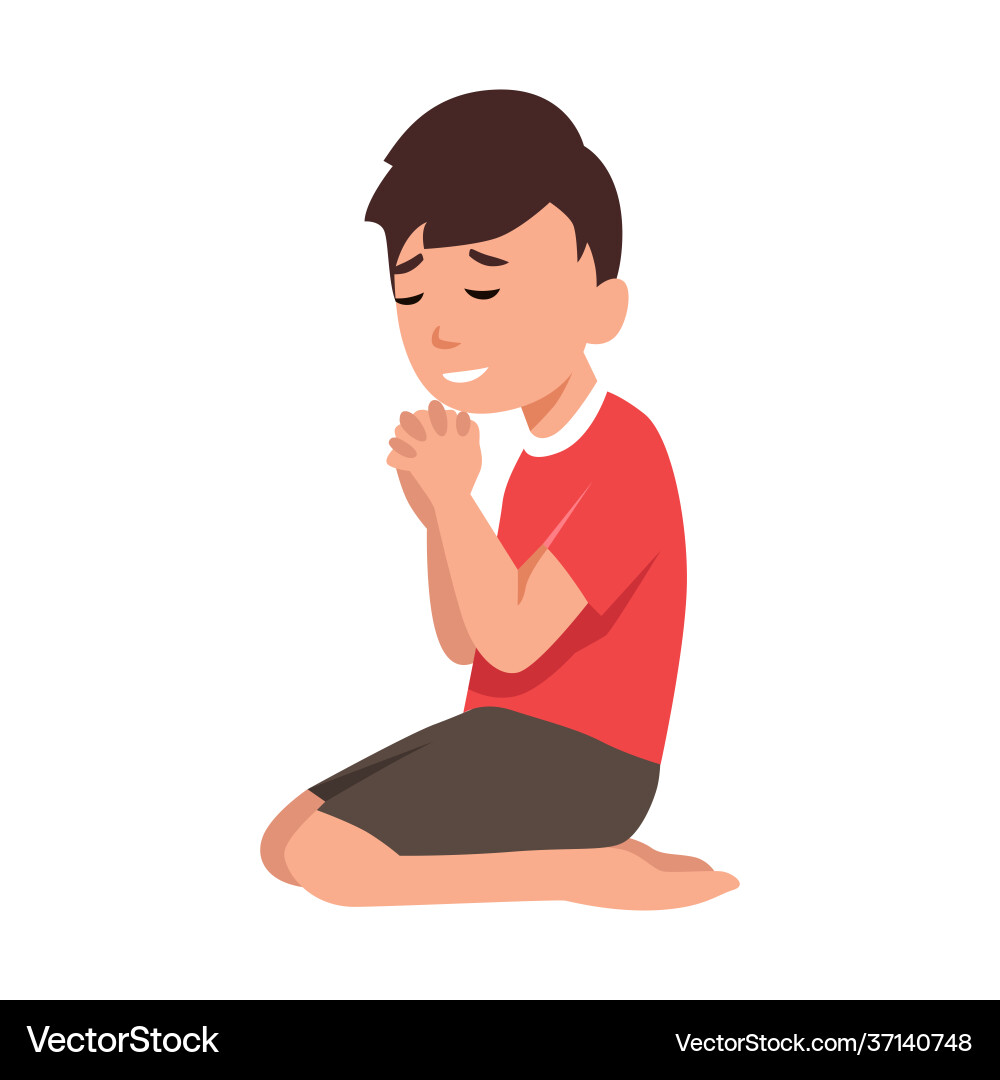 Little boy praying on ground folded his hand Vector Image