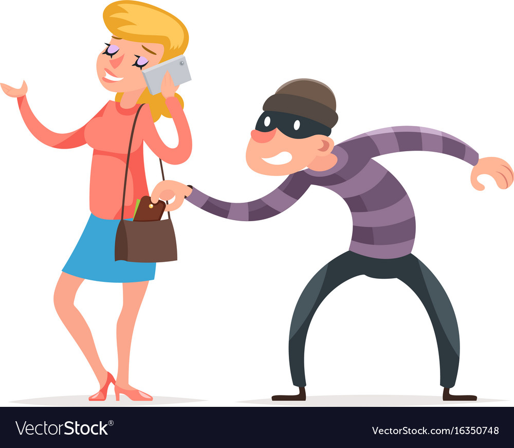 Mask Criminal Male Thief Stealing Purse From Vector Image 