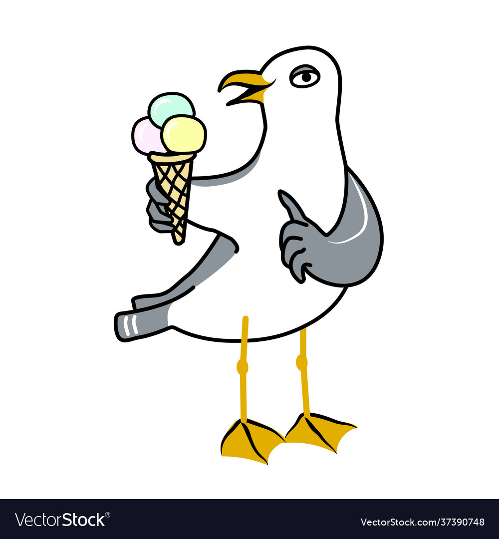 Seagull shows ice cream Royalty Free Vector Image