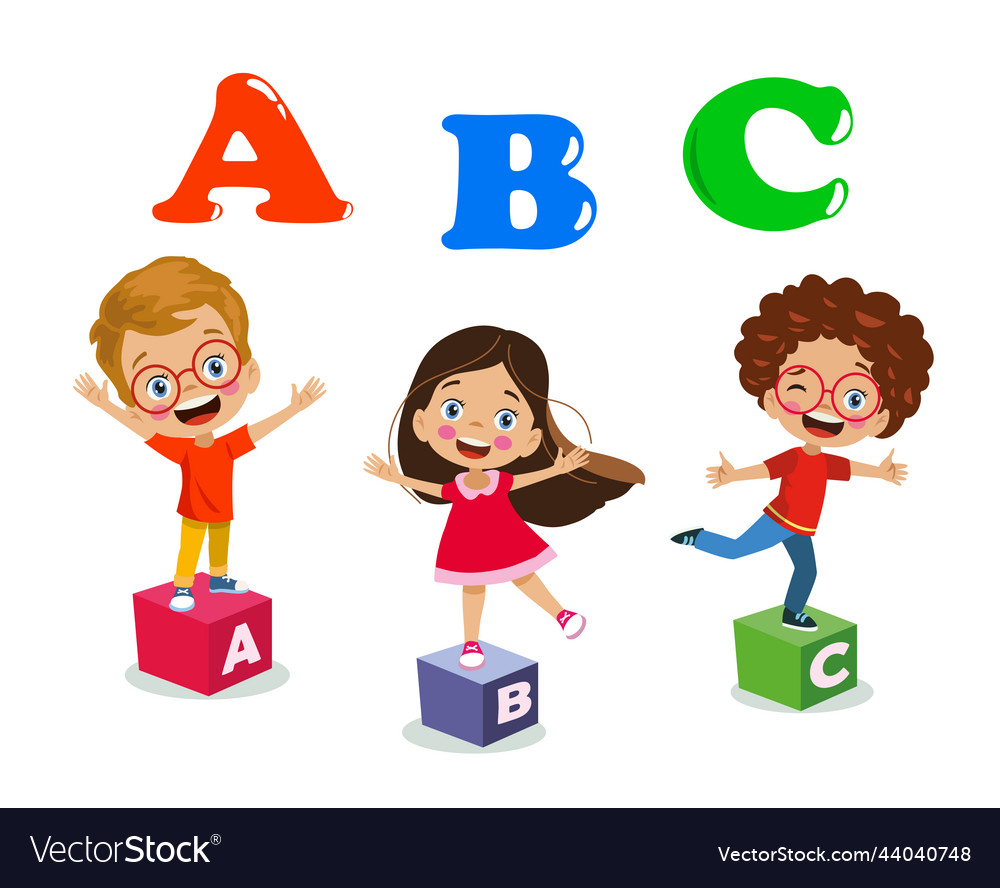 Set of letters and cute kids Royalty Free Vector Image