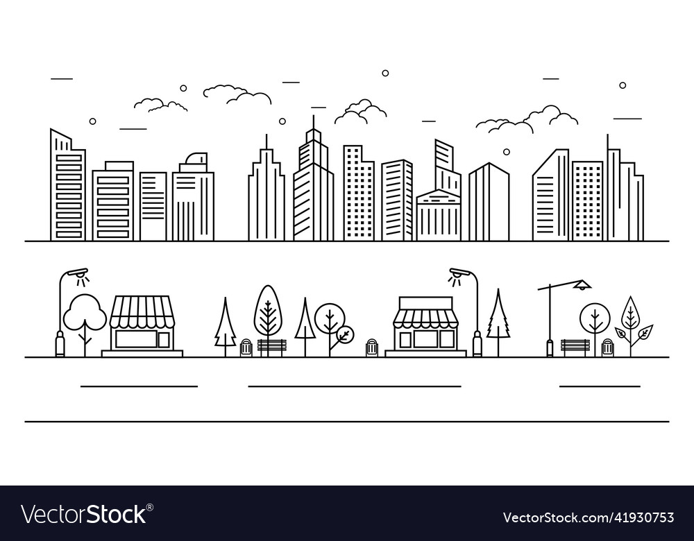 City Skyline Flat Design Royalty Free Vector Image