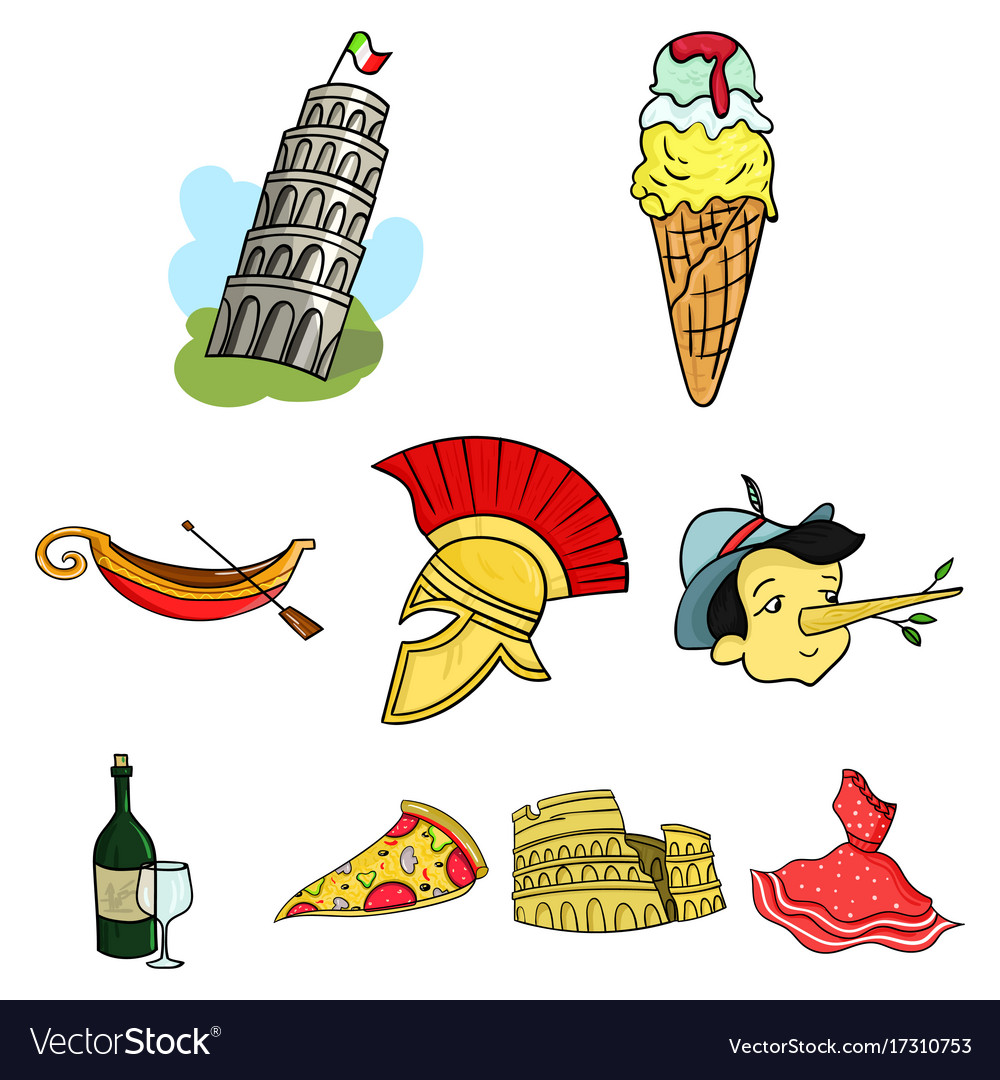 Italy country set icons in cartoon style big Vector Image