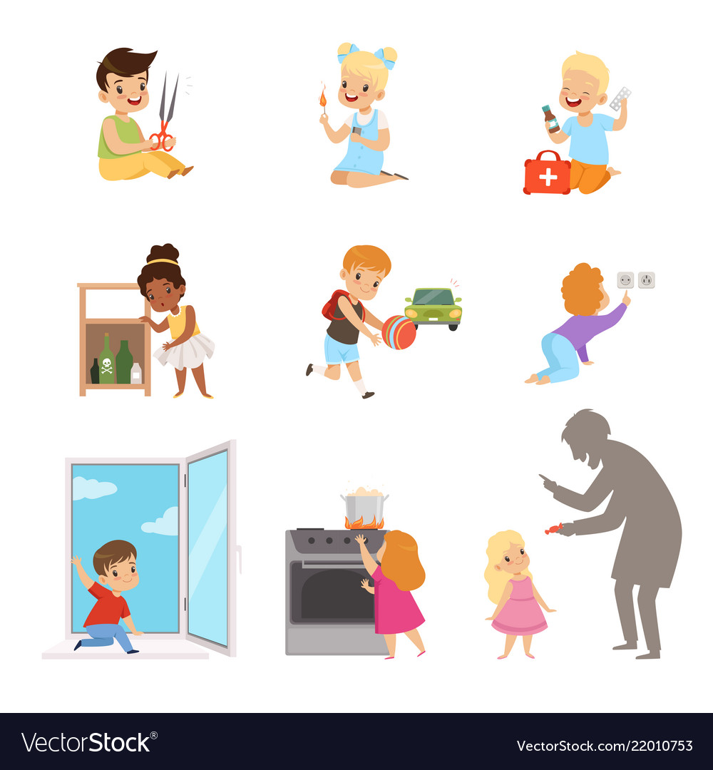 Little kids in dangerous situations playing Vector Image