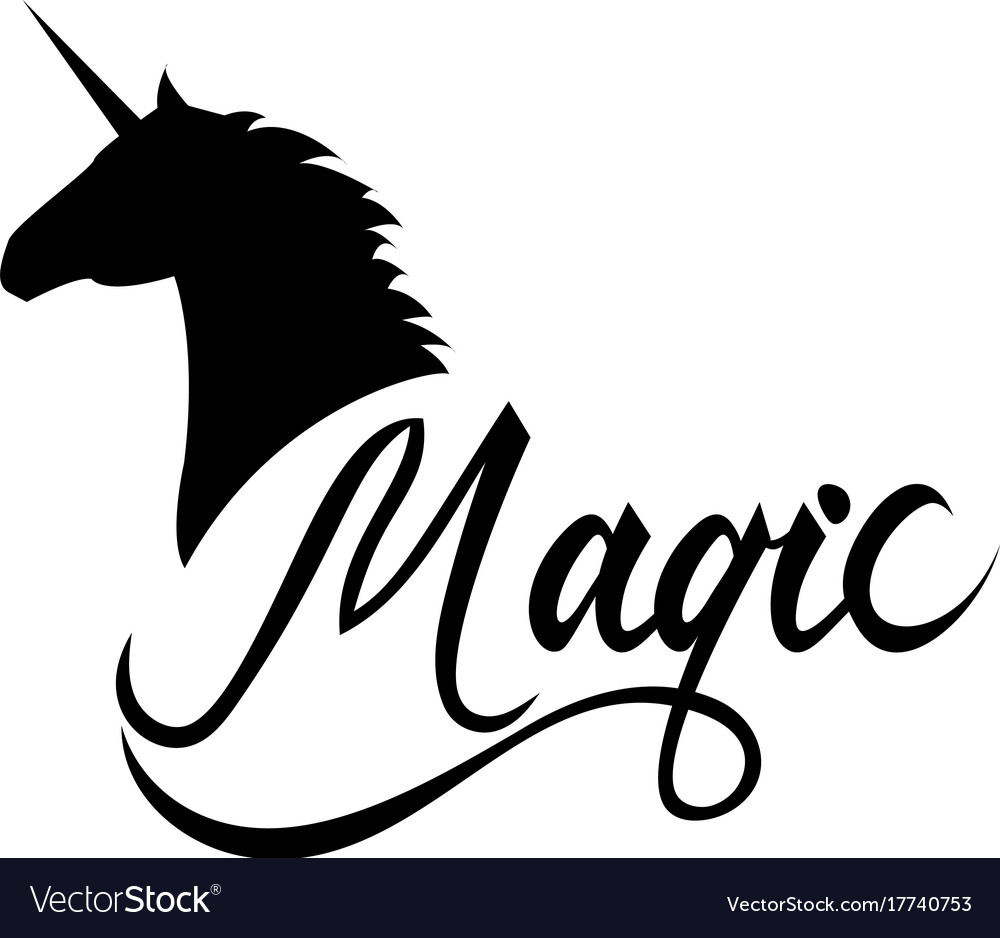 Unicorn head silhouette with text Royalty Free Vector Image