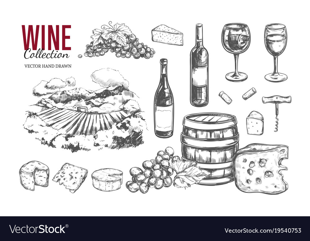 Wine set hand drawn 2 Royalty Free Vector Image