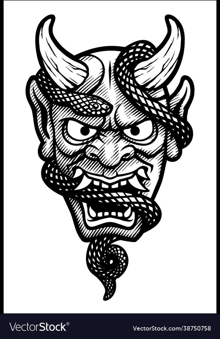 Japanese mask a demon with a snake vector image Japanese mask a demon with a snake