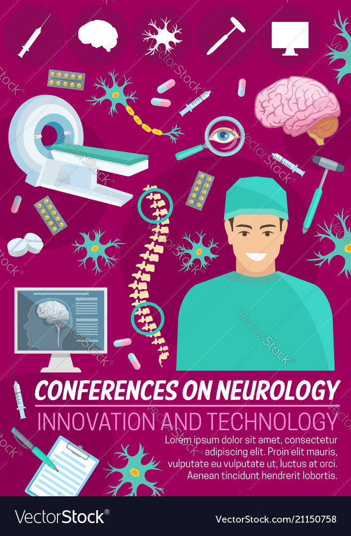 Neurology Medicine Conference Banner With Doctor Vector Image