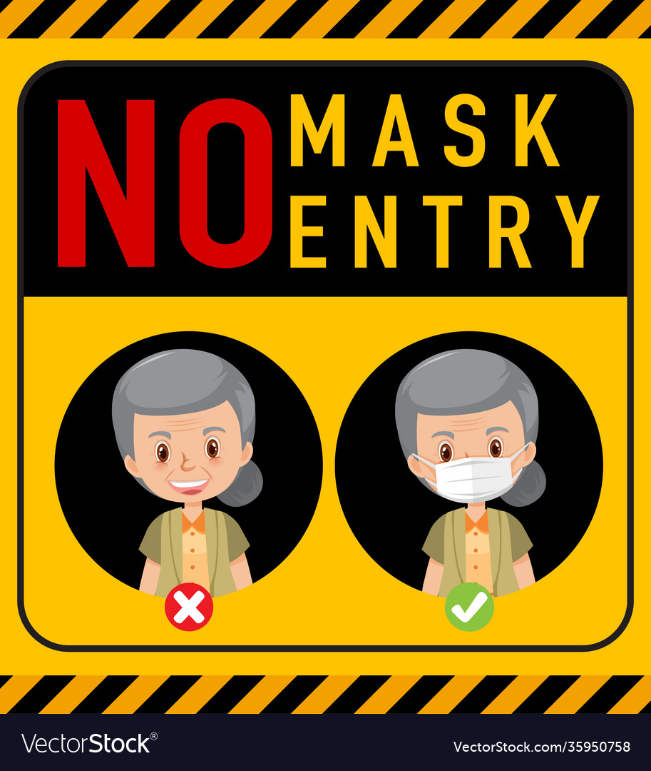 No mask entry warning sign with cartoon