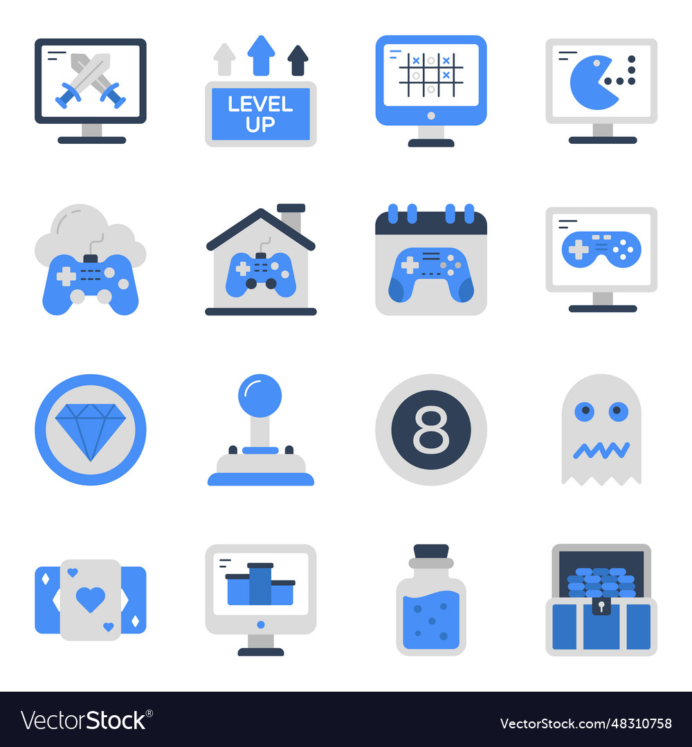 Pack of computer games flat icons Royalty Free Vector Image