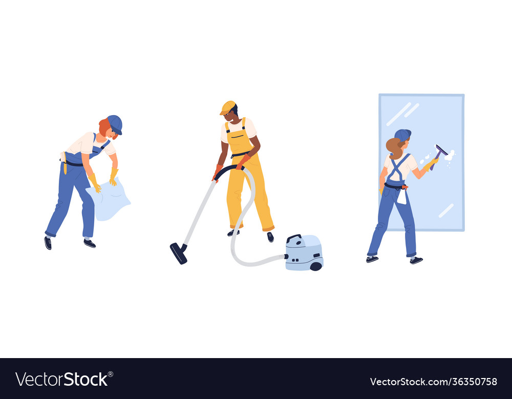 Set professional workers cleaning service Vector Image