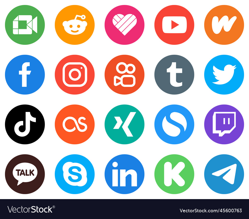 20 white flat circle icons twitter kuaishou Vector Image