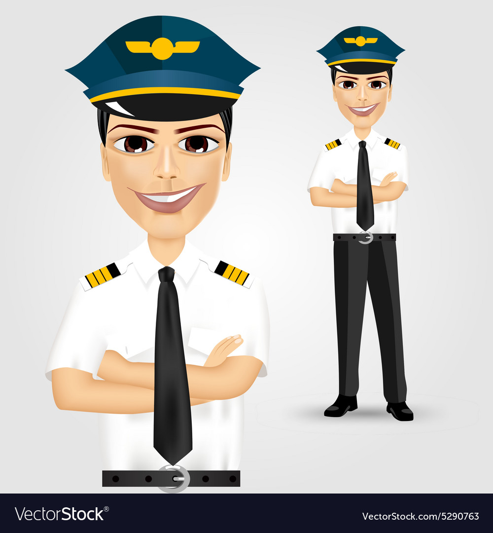 Friendly pilot with crossed arms Royalty Free Vector Image