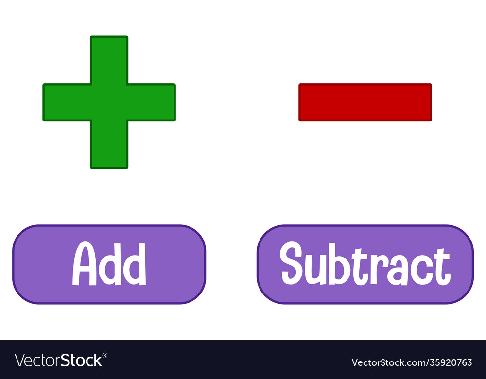 Opposite words with add and subtract Royalty Free Vector