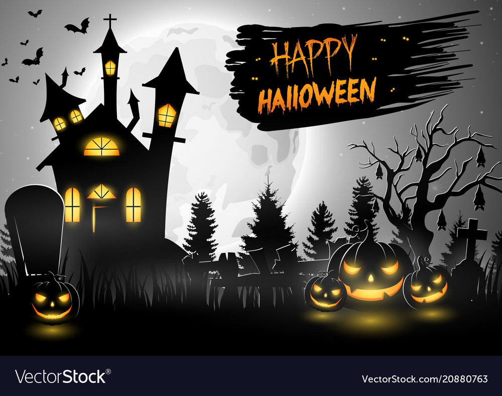 Scary church with pumpkins on the full moon Vector Image