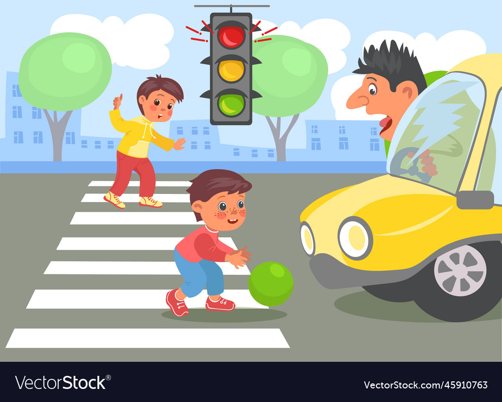 Violation road rules ball rolled out roadway Vector Image