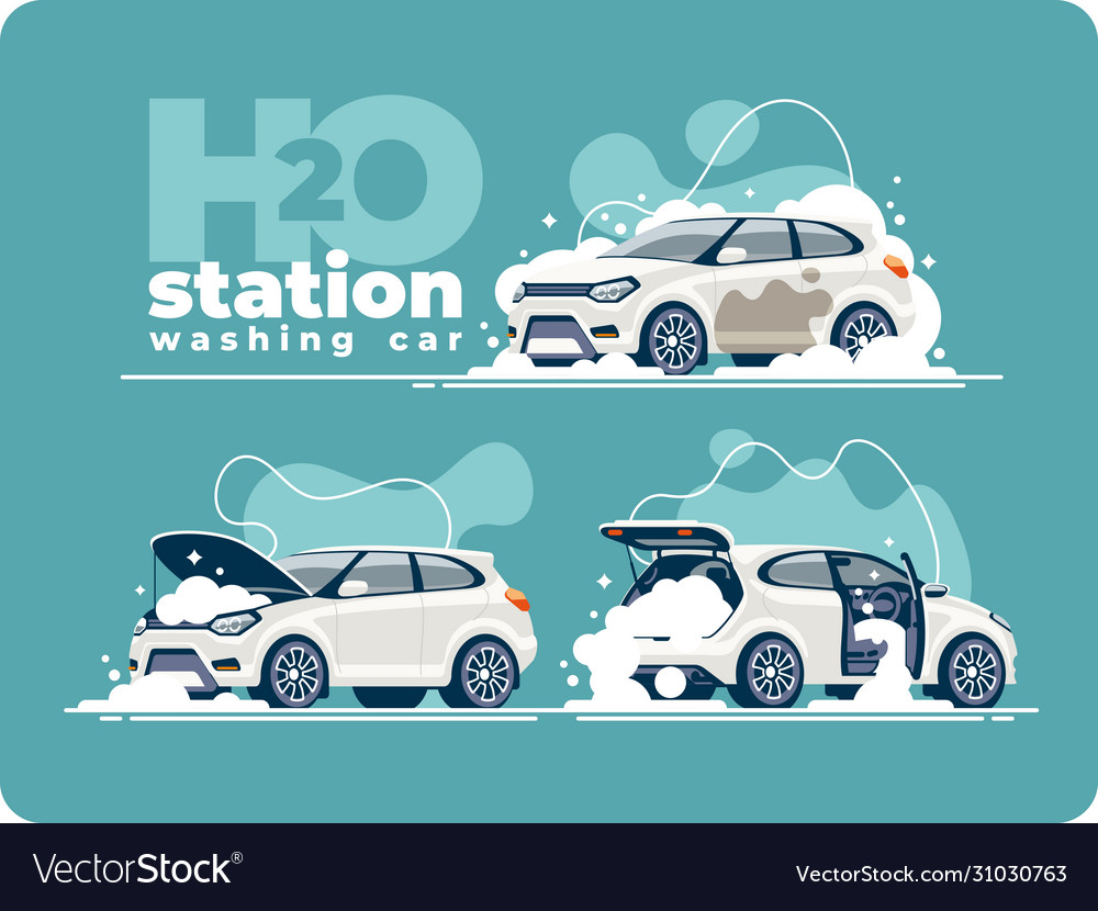 Washing car station wash interior and engine