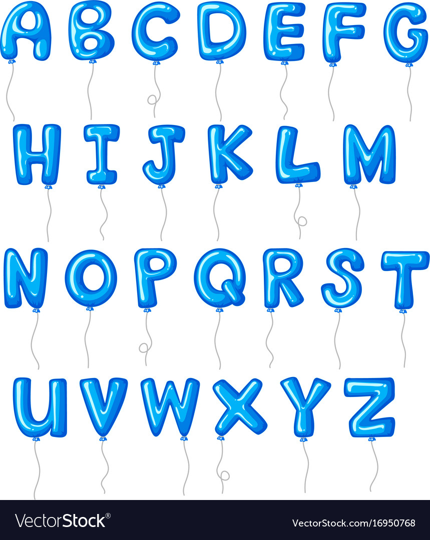 Balloon alphabets in blue color Royalty Free Vector Image