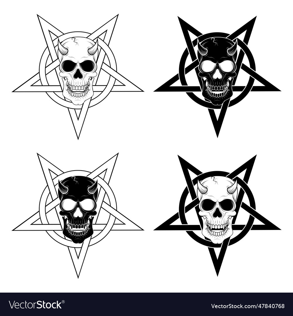 Demonic skull with witchcraft pentagram Royalty Free Vector