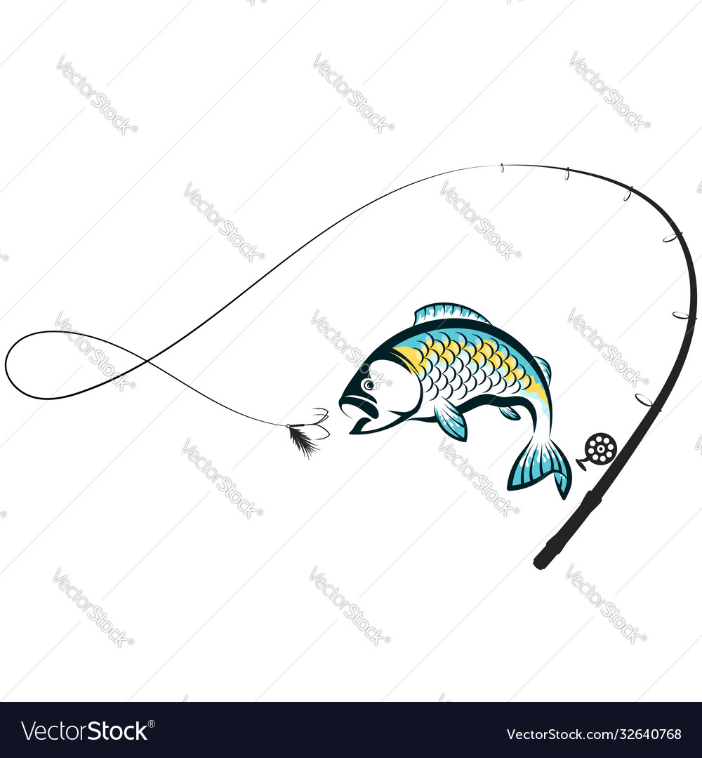 Fishing rod and fish silhouette Royalty Free Vector Image