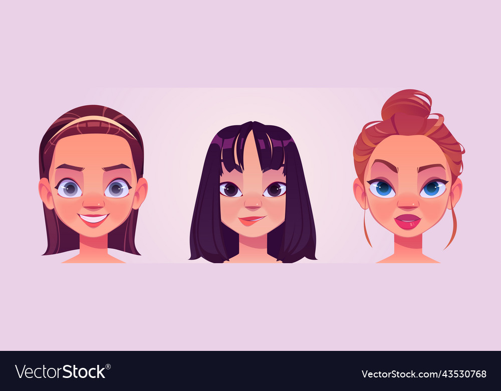 Girl avatars young female characters faces set Vector Image