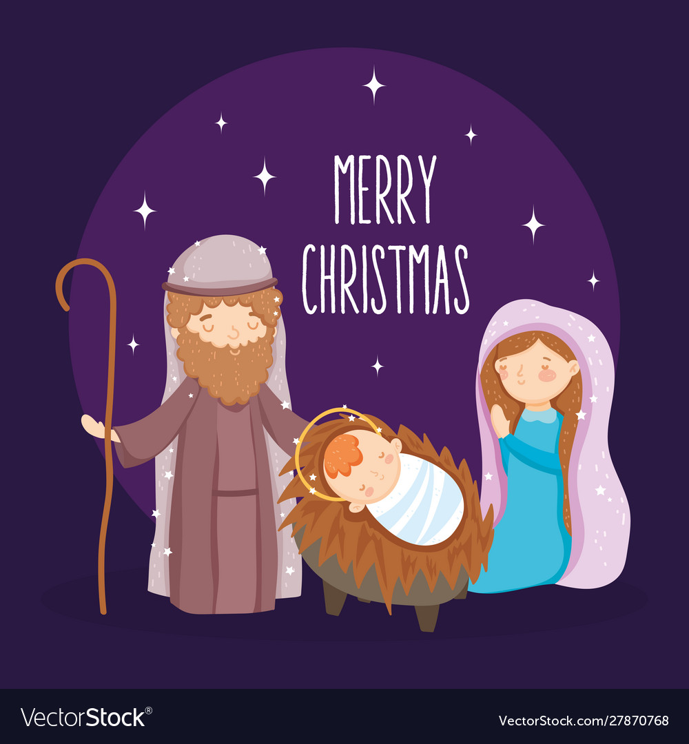 Mary joseph and bamanger nativity merry Royalty Free Vector