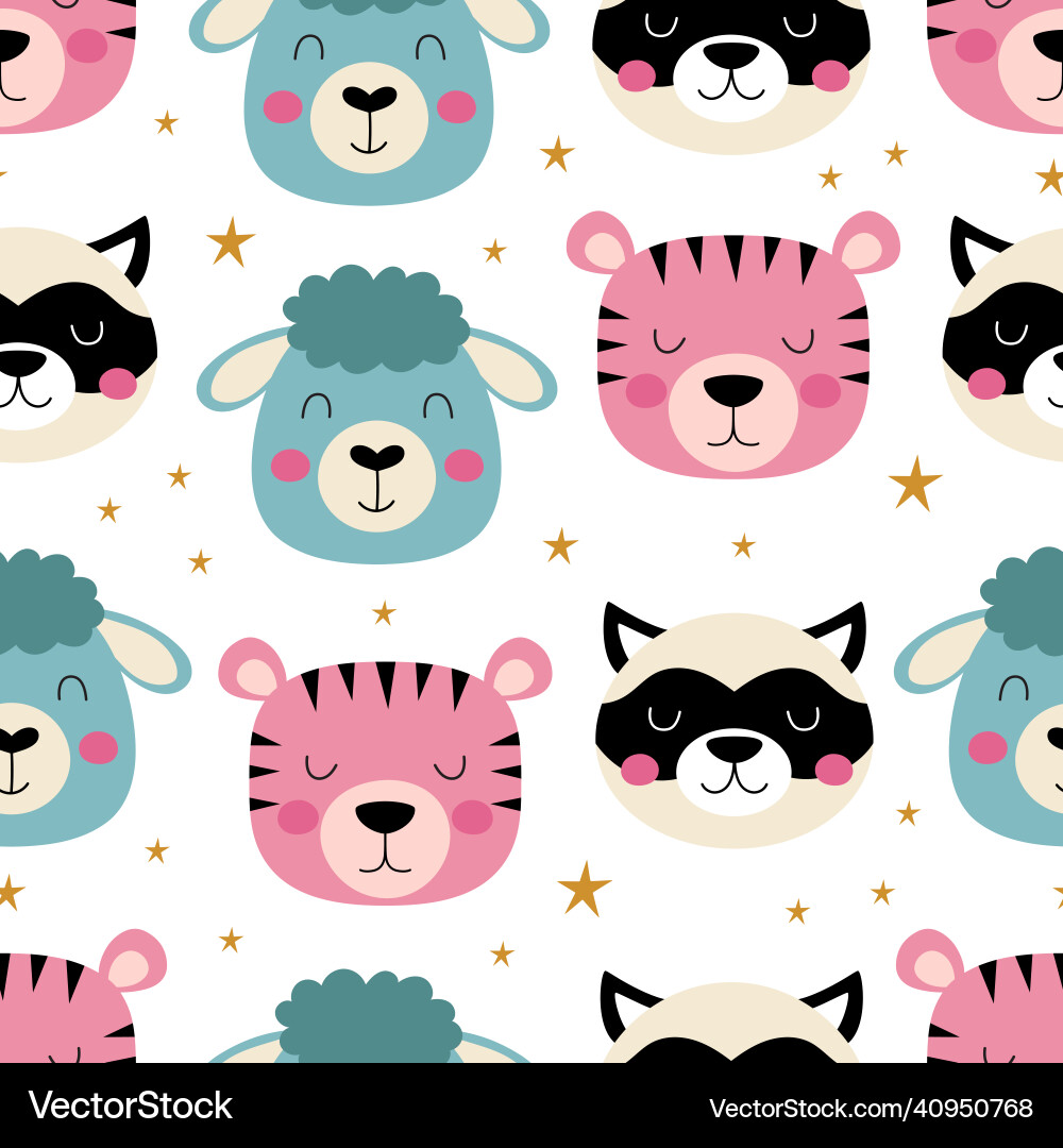 Seamless pattern with cute animals faces Vector Image