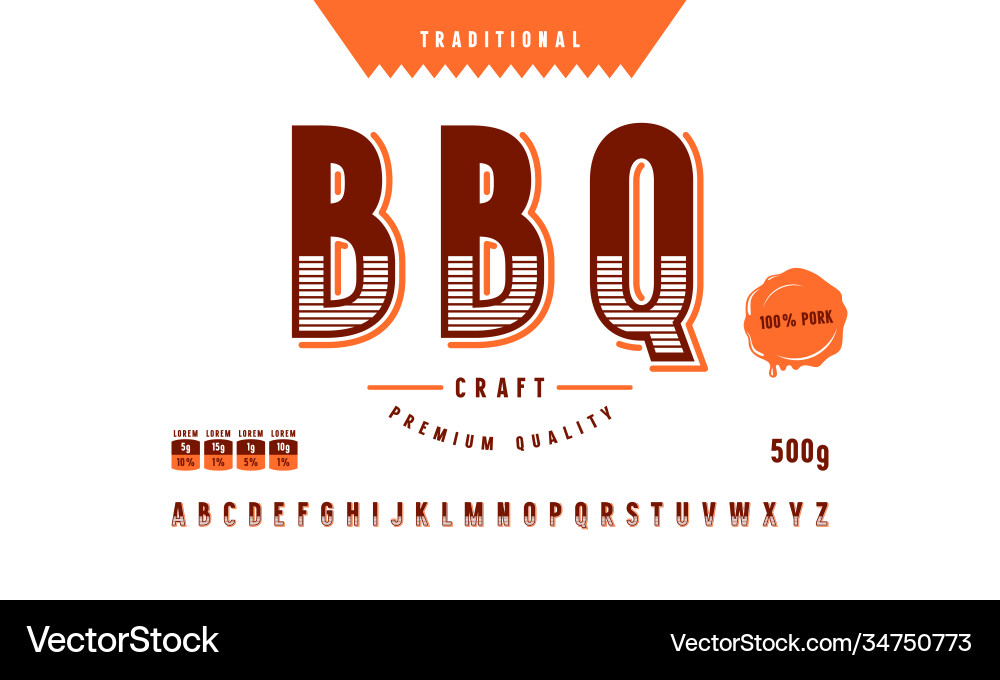 Decorative sans serif font and barbecue label Vector Image