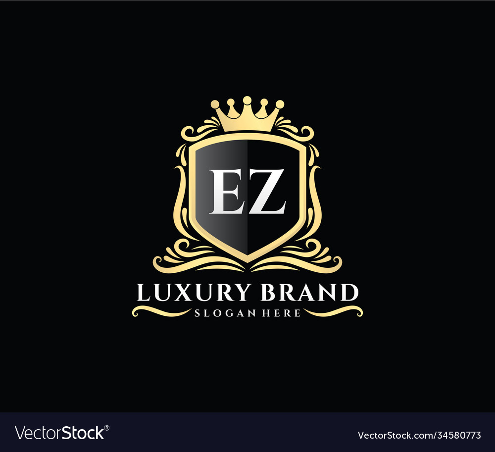 Ez Initial Letter Gold Calligraphic Feminine Vector Image