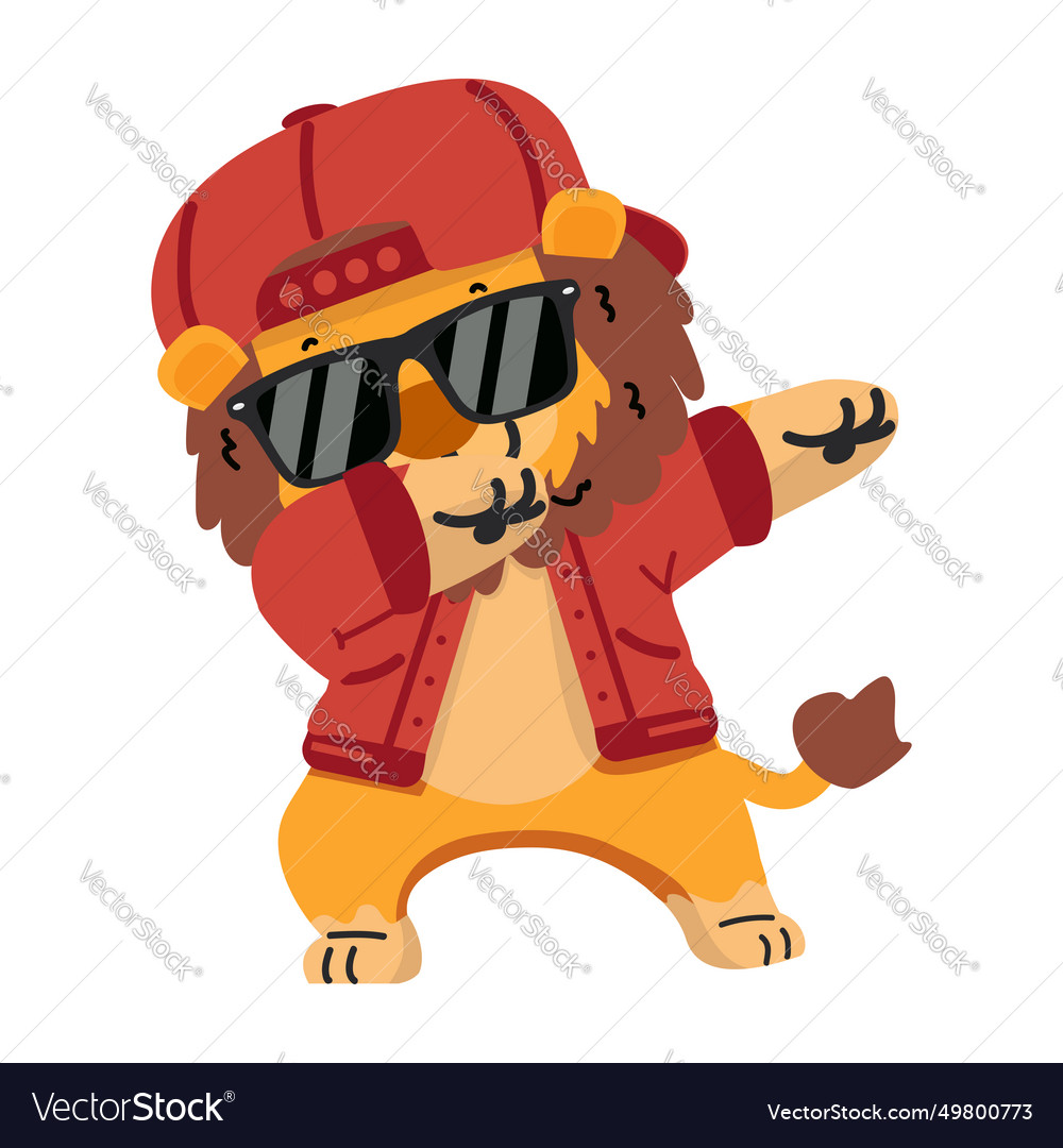 Funny lion animal dabbing cartoon Royalty Free Vector Image