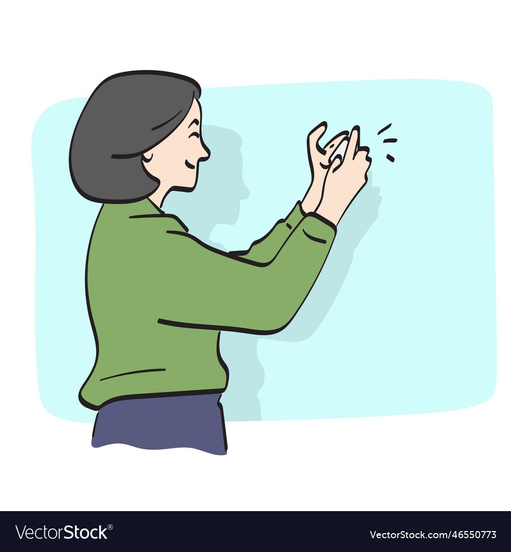 Line art side view of woman taking a photo Vector Image