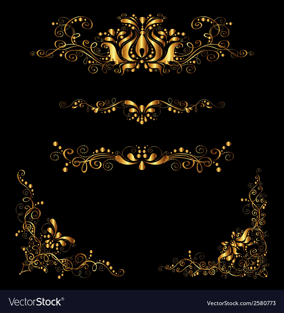 Retro gold floral elements and embellishments set Vector Image