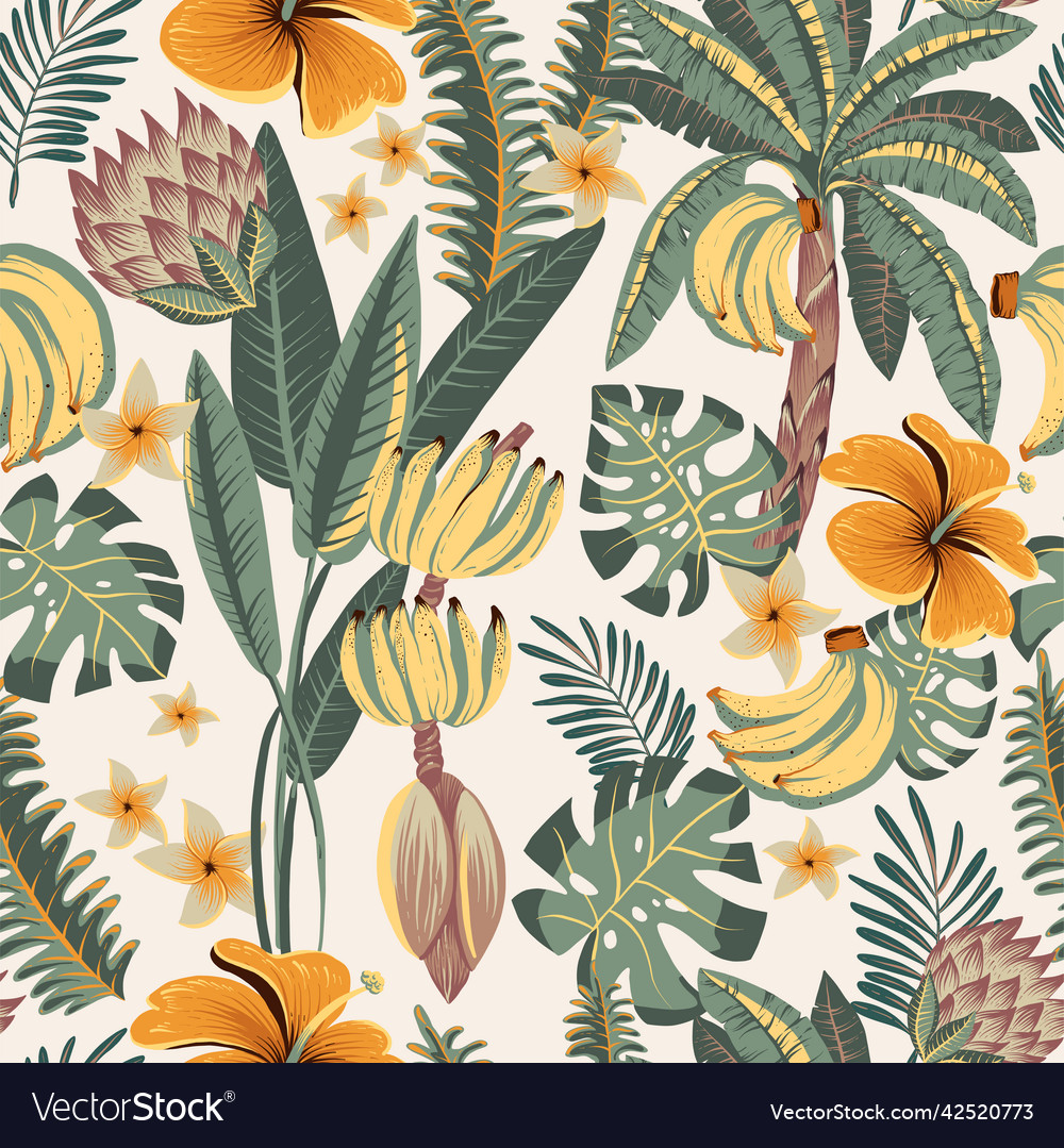 Summer Tropical Seamless Pattern Exotic Flowers Vector Image