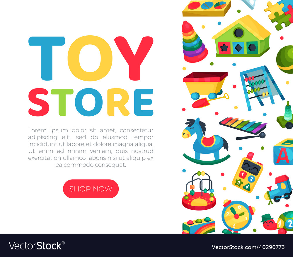 Toy store web banner design with colorful Vector Image