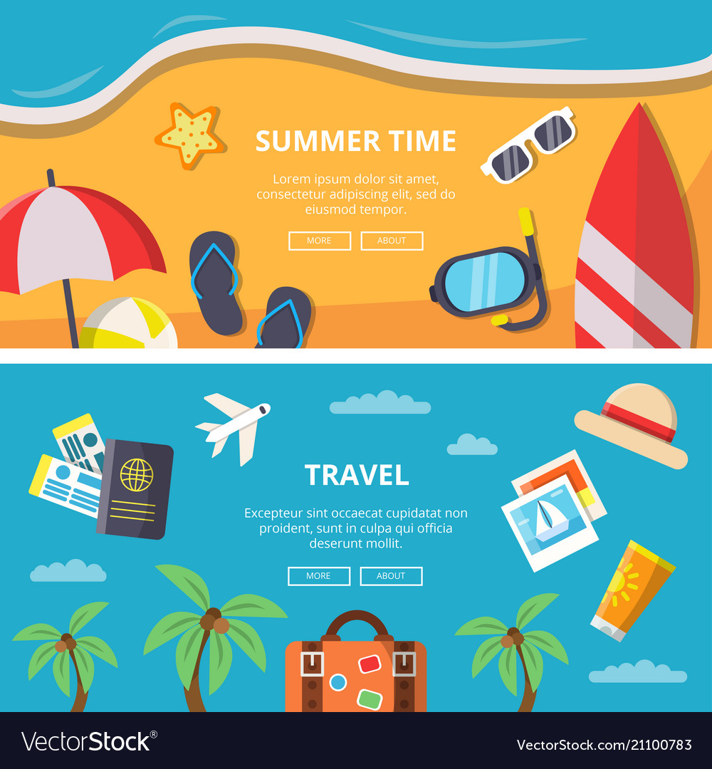 Horizontal Banners With Summer Time Pictures And Vector Image