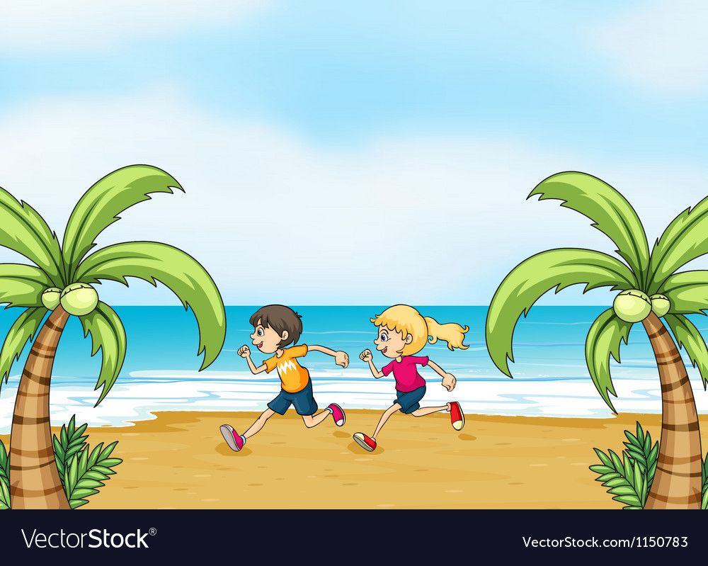Kids Jogging Along Seashore Royalty Free Vector Image