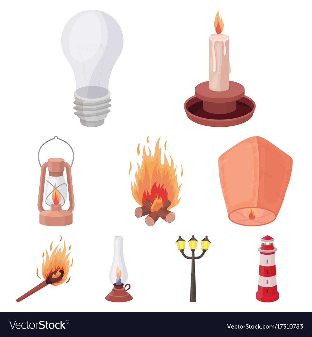 Light Source Set Icons In Cartoon Style Big Vector Image