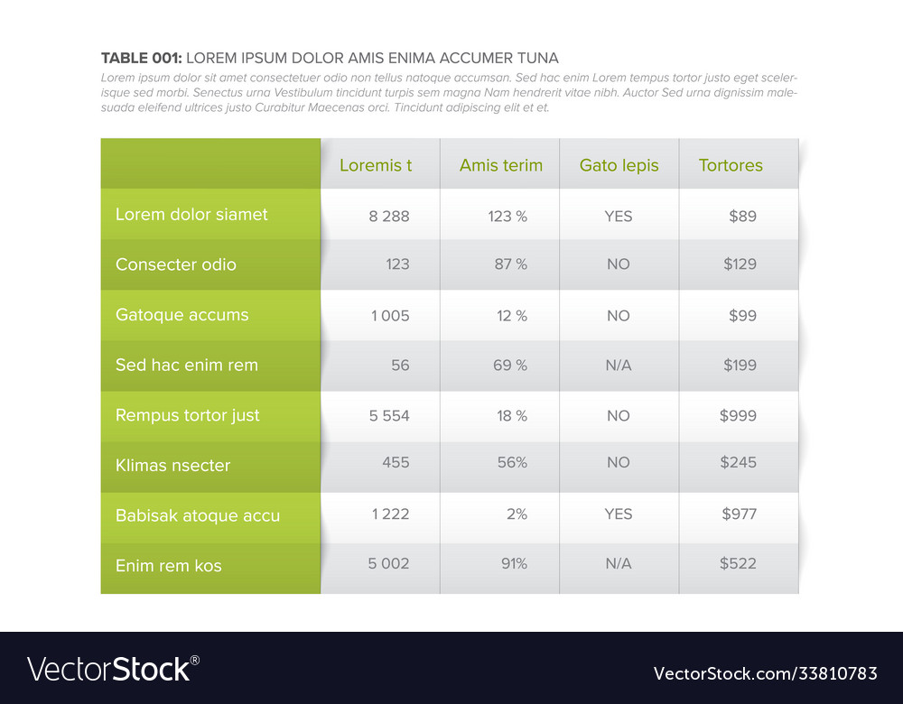 Simple accordion stylized data table layout Vector Image