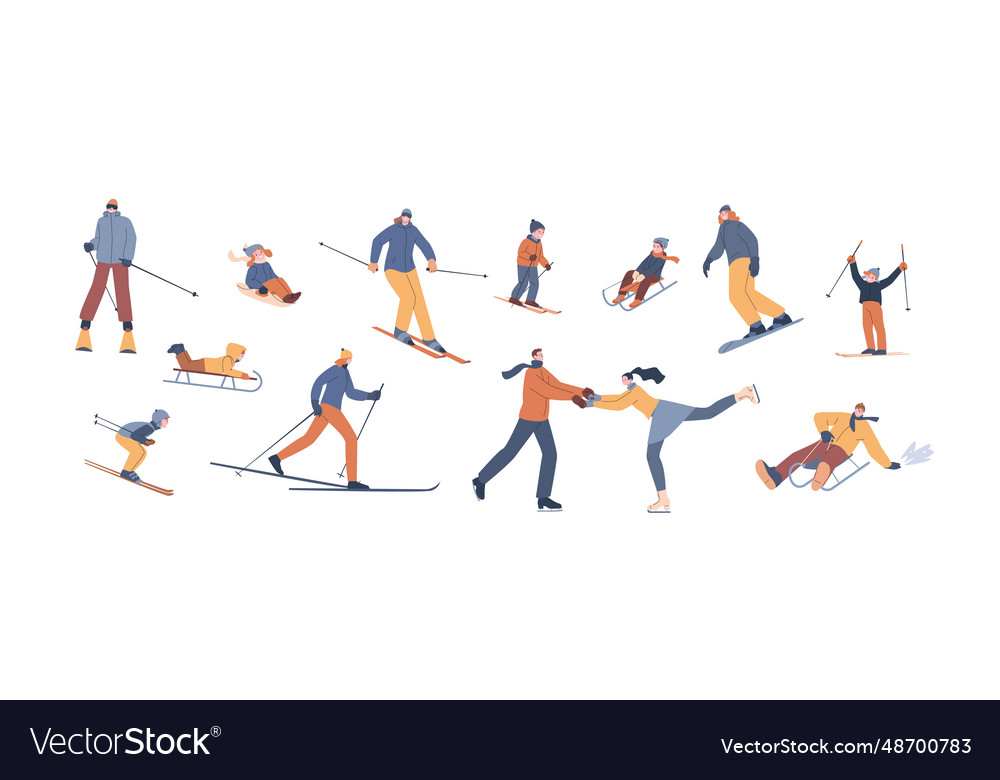 Winter activities kids and adults active sport Vector Image