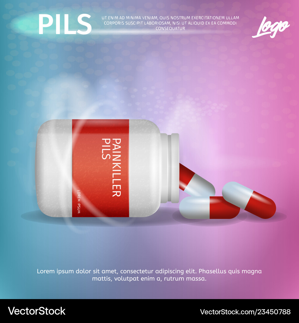 Banner Advertisement Packaging Painkiller Pils Vector Image