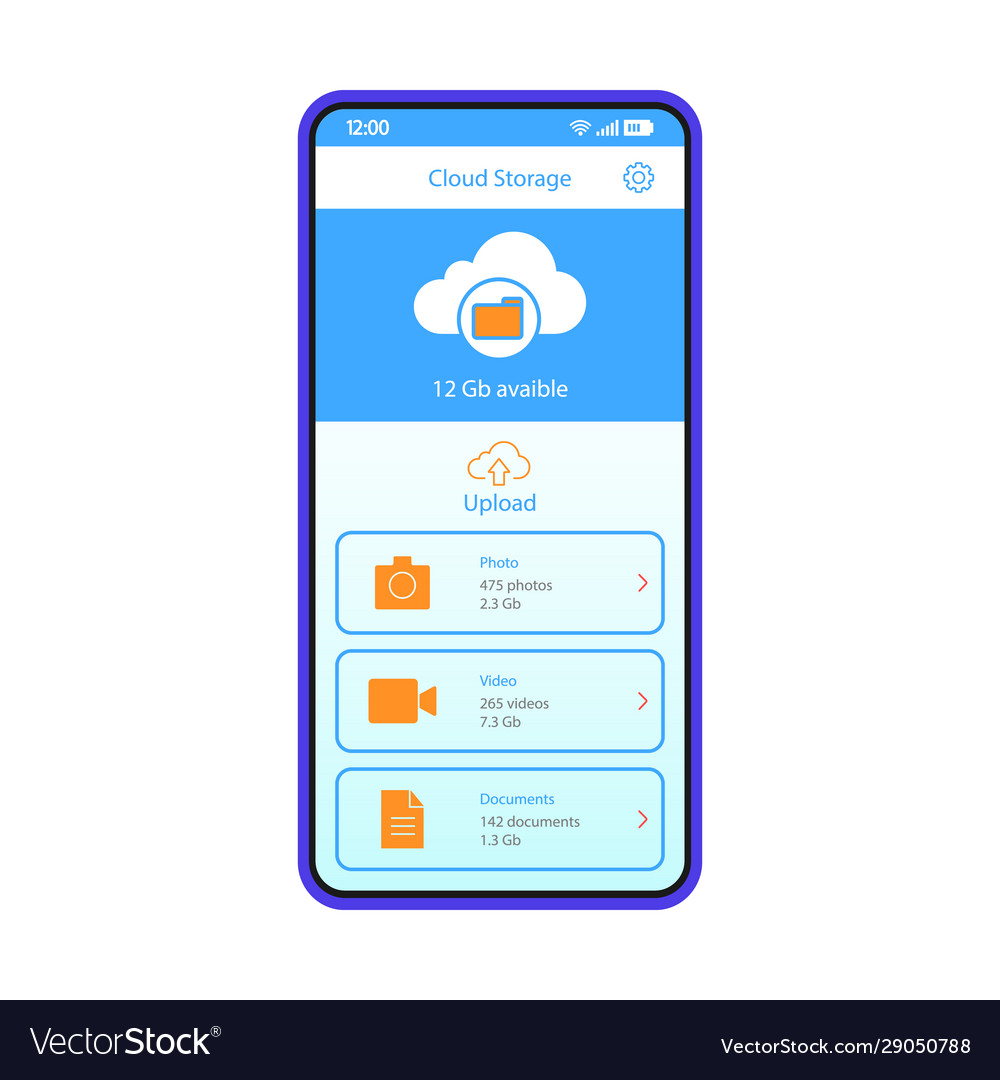 Cloud storage app smartphone interface template Vector Image